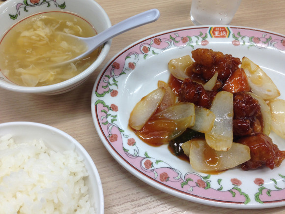 酢豚とライスと玉子スープ